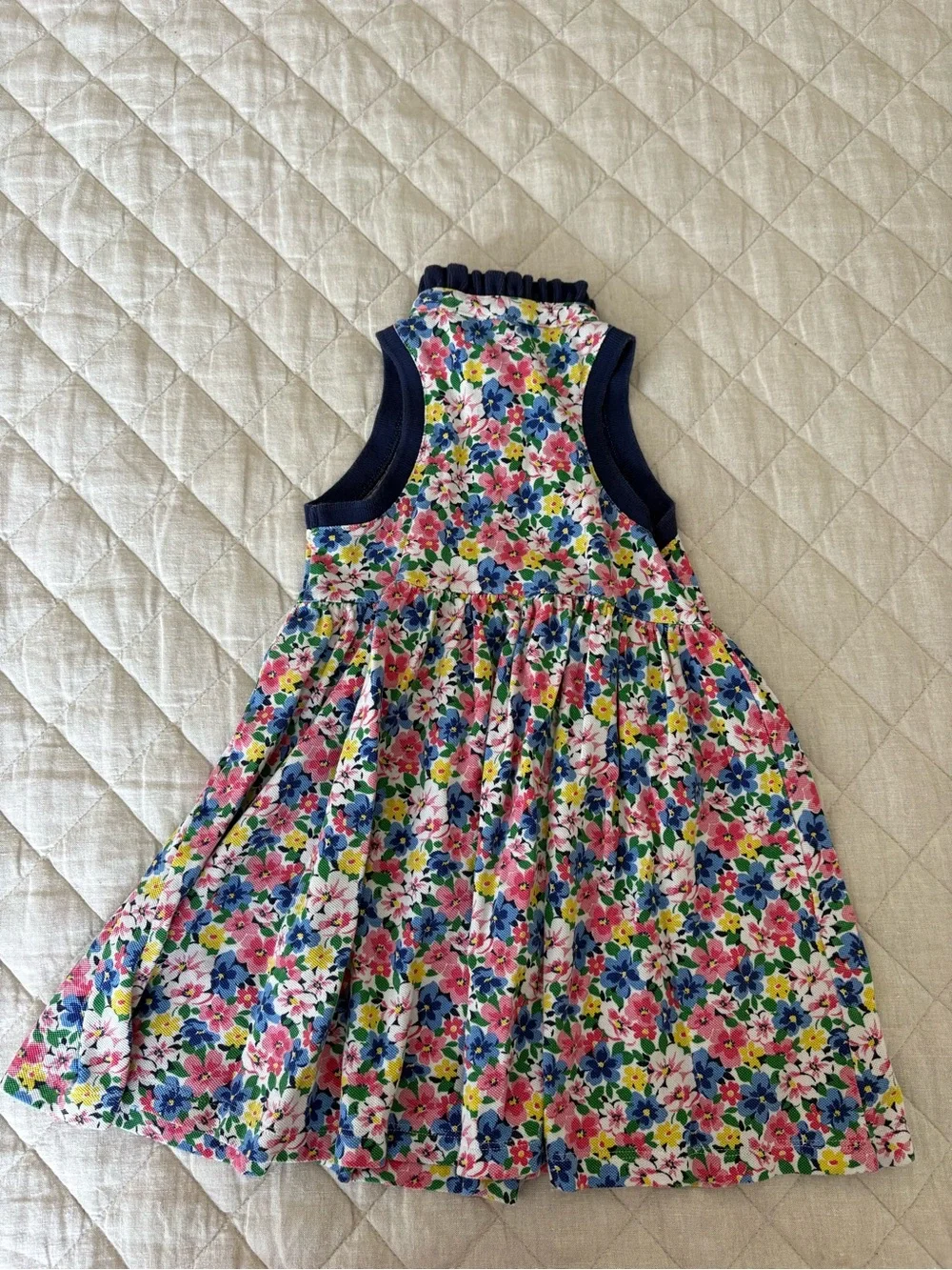 Ralph Lauren Multicolor Floral Sleeveless Dress with Navy Trim